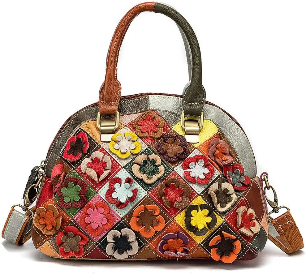 Downupodwn Dome Satchel Bag for Women Genuine Leather Top Handle Handbags Medium Tote Bags Purses Crossbody Shoulder Bag
