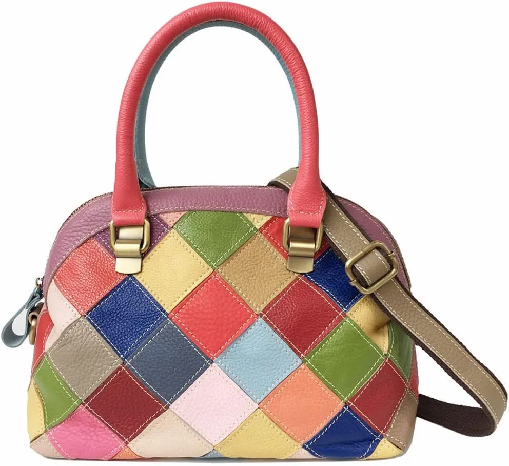 Downupodwn Dome Satchel Bag for Women Genuine Leather Top Handle Handbags Medium Tote Bags Purses Crossbody Shoulder Bag