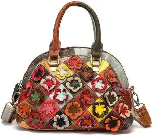 Downupodwn Dome Satchel Bag for Women Genuine Leather Top Handle Handbags Medium Tote Bags Purses Crossbody Shoulder Bag
