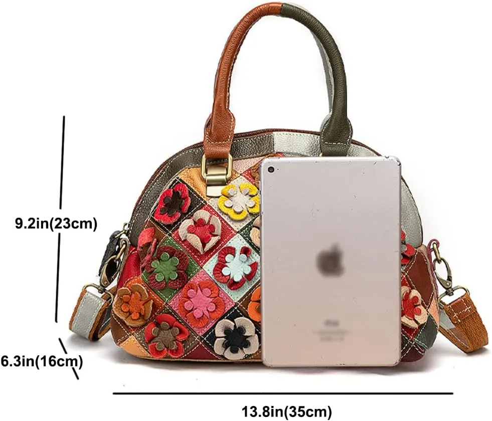Downupodwn Dome Satchel Bag for Women Genuine Leather Top Handle Handbags Medium Tote Bags Purses Crossbody Shoulder Bag