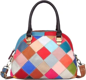Downupodwn Dome Satchel Bag for Women Genuine Leather Top Handle Handbags Medium Tote Bags Purses Crossbody Shoulder Bag
