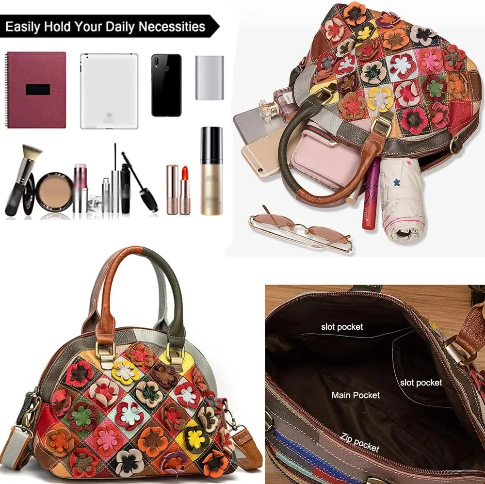 Downupodwn Dome Satchel Bag for Women Genuine Leather Top Handle Handbags Medium Tote Bags Purses Crossbody Shoulder Bag