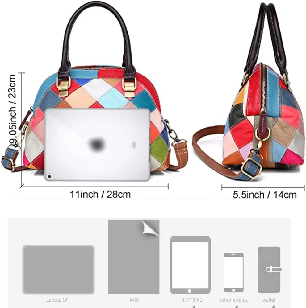 Downupodwn Dome Satchel Bag for Women Genuine Leather Top Handle Handbags Medium Tote Bags Purses Crossbody Shoulder Bag