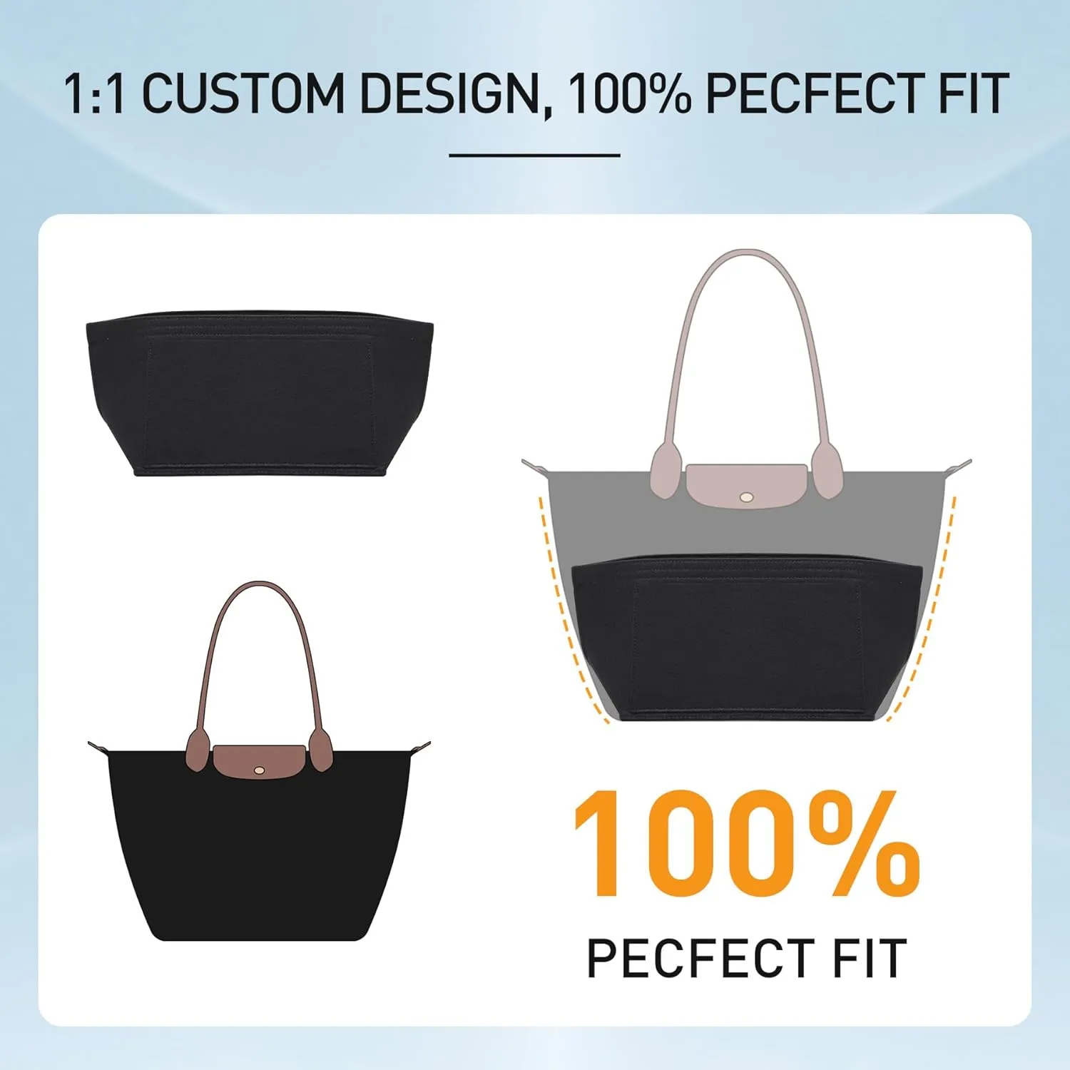 Doxo Longchamp Organizer Insert Bag Compatible with Le Pliage Large Tote Handbags,Purse Organizer with Cup Holder(L,Black)