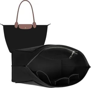 Doxo Longchamp Organizer Insert Bag Compatible with Le Pliage Large Tote Handbags,Purse Organizer with Cup Holder(L,Black)