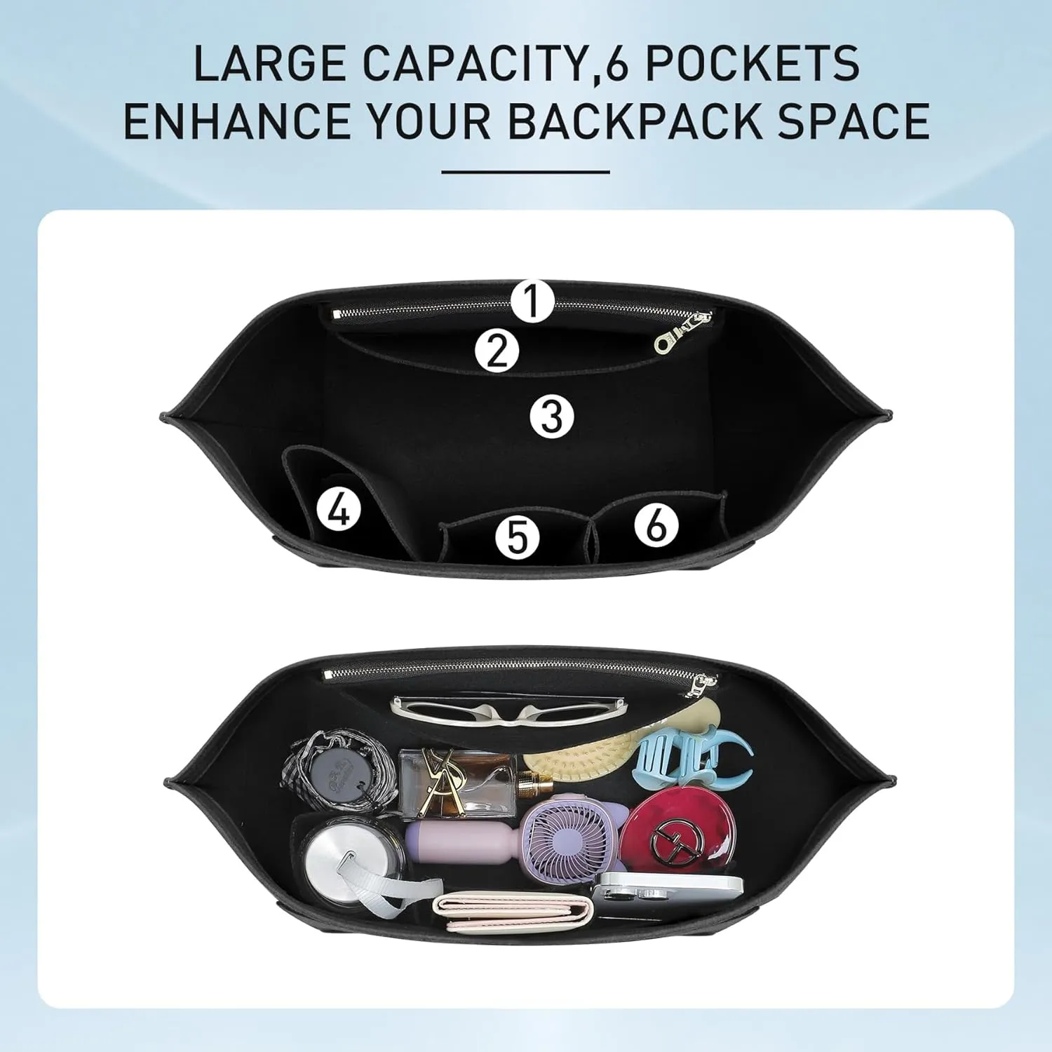Doxo Longchamp Organizer Insert Bag Compatible with Le Pliage Large Tote Handbags,Purse Organizer with Cup Holder(L,Black)