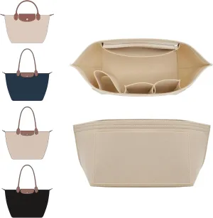 Doxo Longchamp Organizer Insert Large, Felt Bag Organizer with Cup Holder,Suitable for le pliage Handbag More(Beige,L)