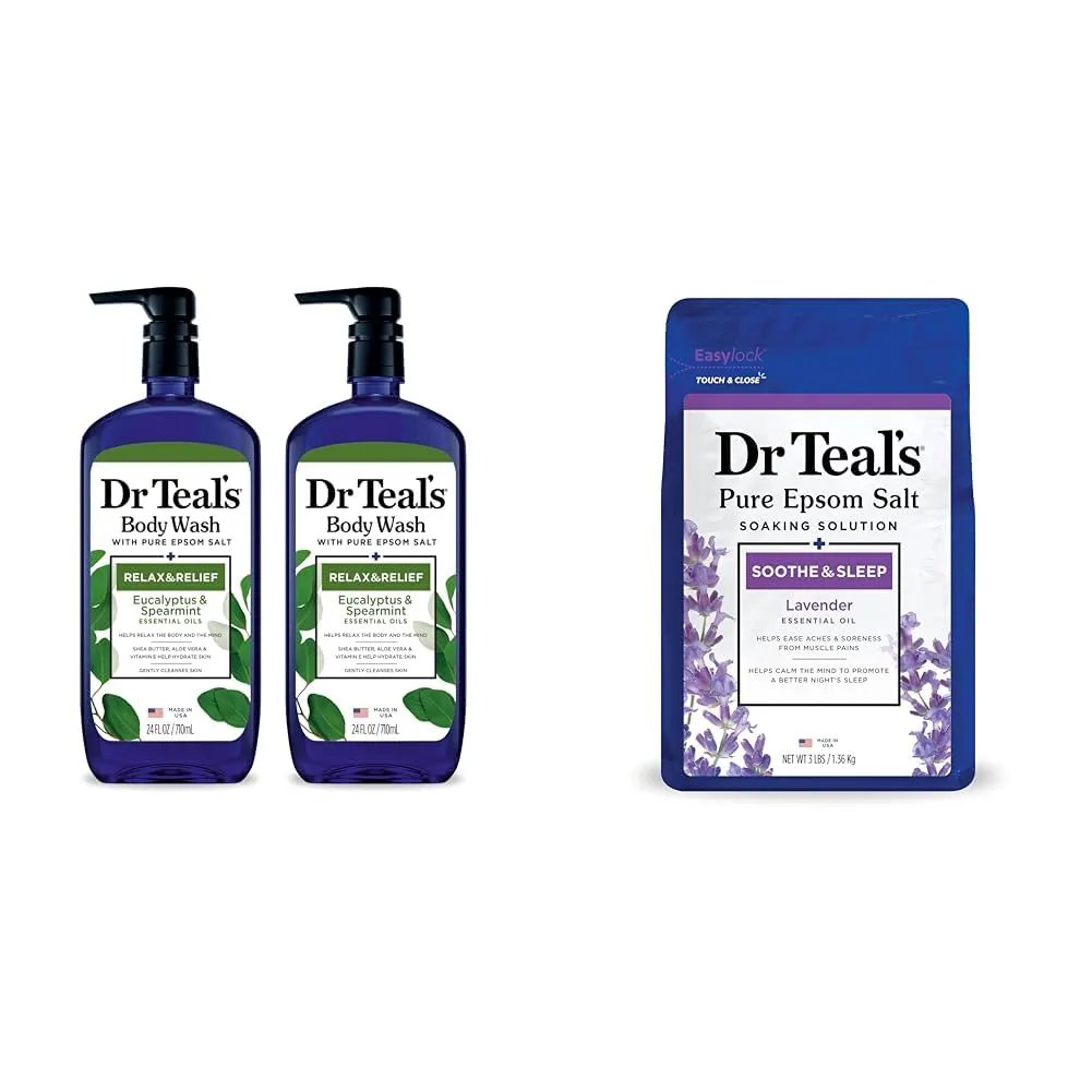 Dr Teal's Body Wash & Epsom Salt Soak Bundle - Relax & Relief and Soothe & Sleep Scents (2 Items)