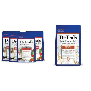 Dr Teal's Pure Epsom Salt, 3 lbs (Pack of 4) & Soothe & Comfort, 3 lbs with Essential Oils