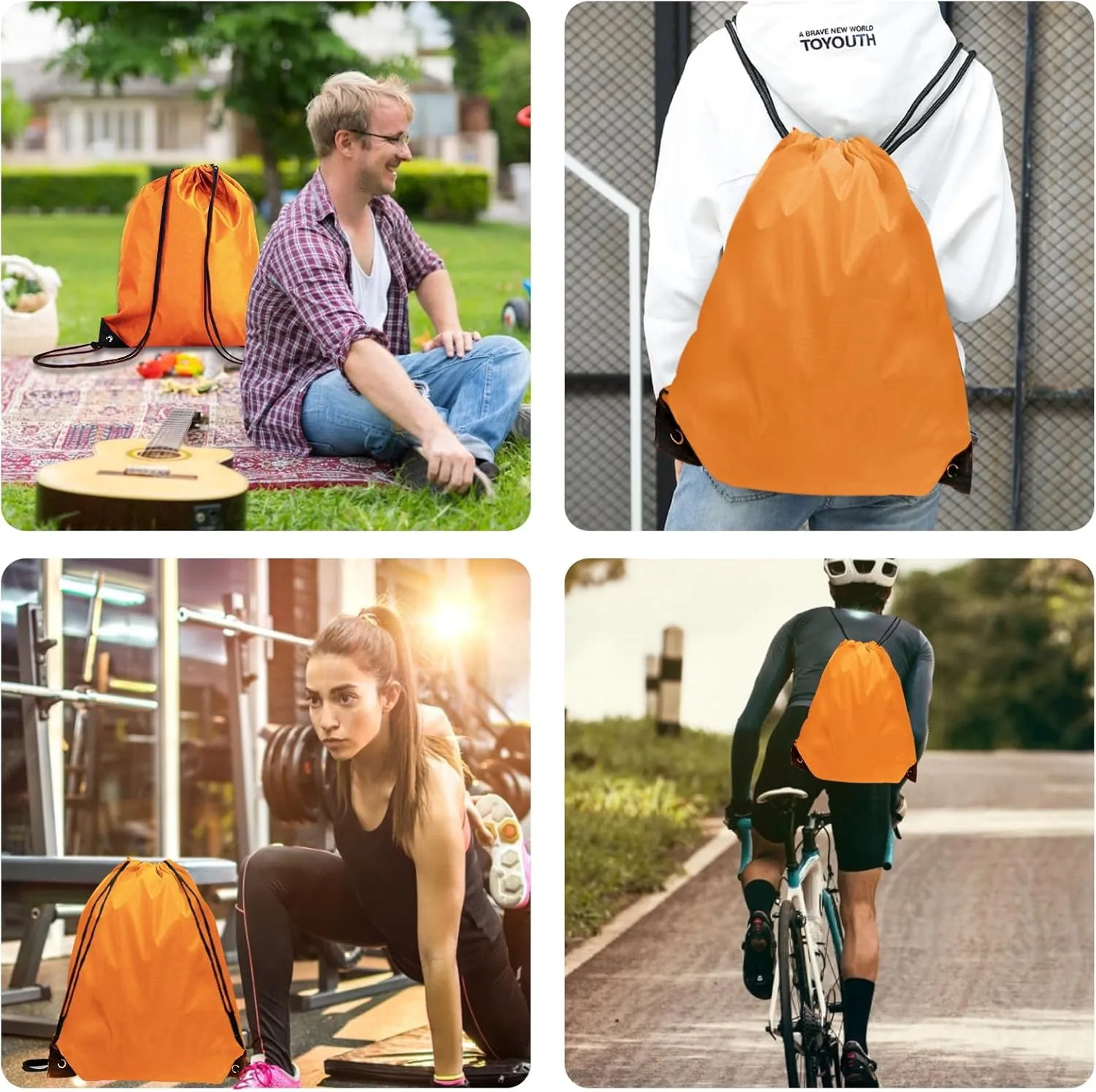 Drawstring Backpack Bulk 42 Pcs String Backpack Drawstring Bags Cinch Bag Sackpack for Men Women Gym (Orange)