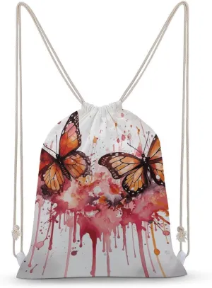 Drawstring Backpack for Women Men Butterfly Drip Spray Watercolor Gym Sackpack Lightweight String Bag for Travel Sport