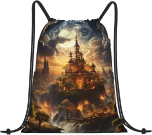 Drawstring Backpack Gym Bag Cinch Bag Draw String Back Bag Moonlight Castle Drawstring Bags for Travel