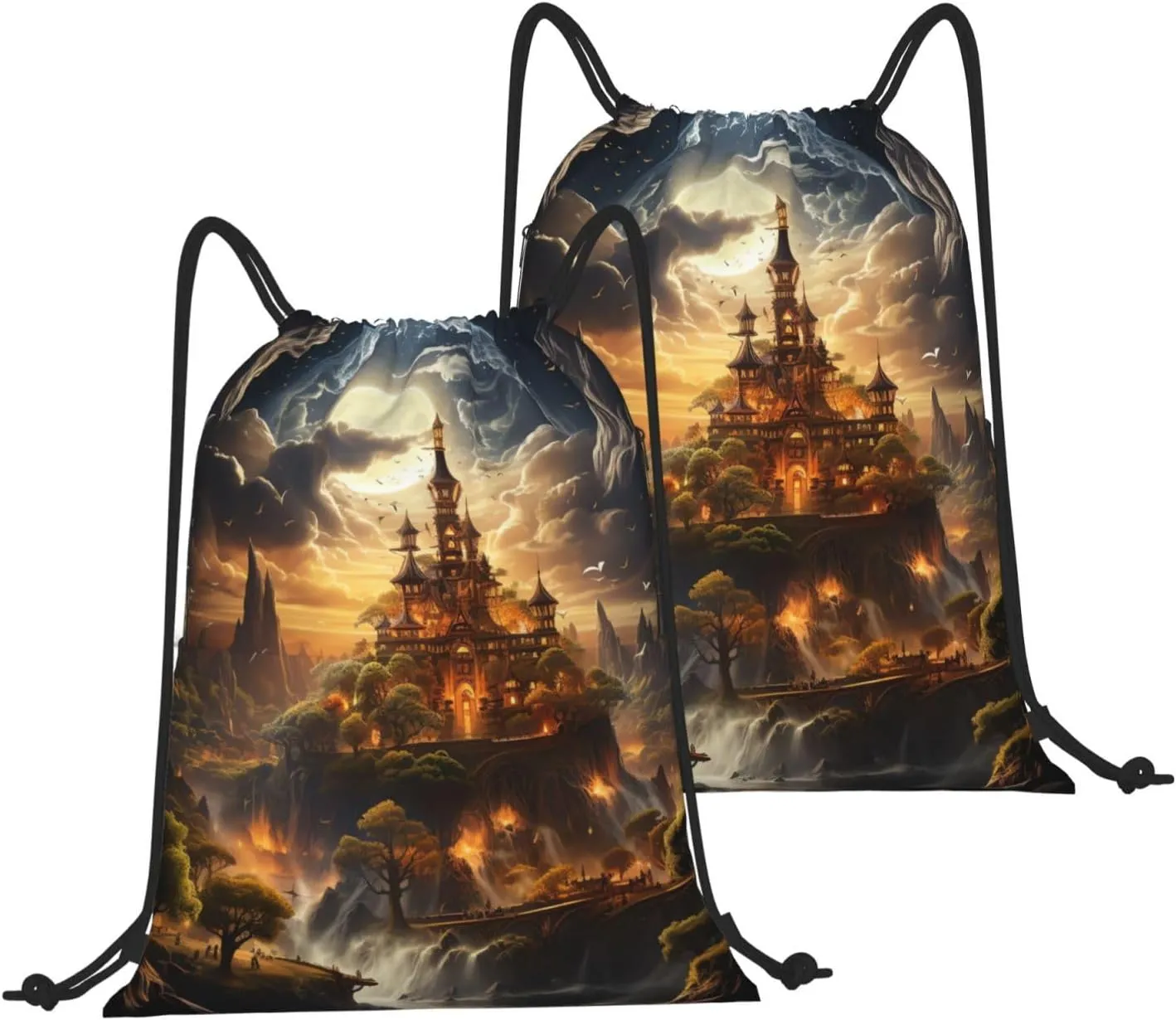 Drawstring Backpack Gym Bag Cinch Bag Draw String Back Bag Moonlight Castle Drawstring Bags for Travel