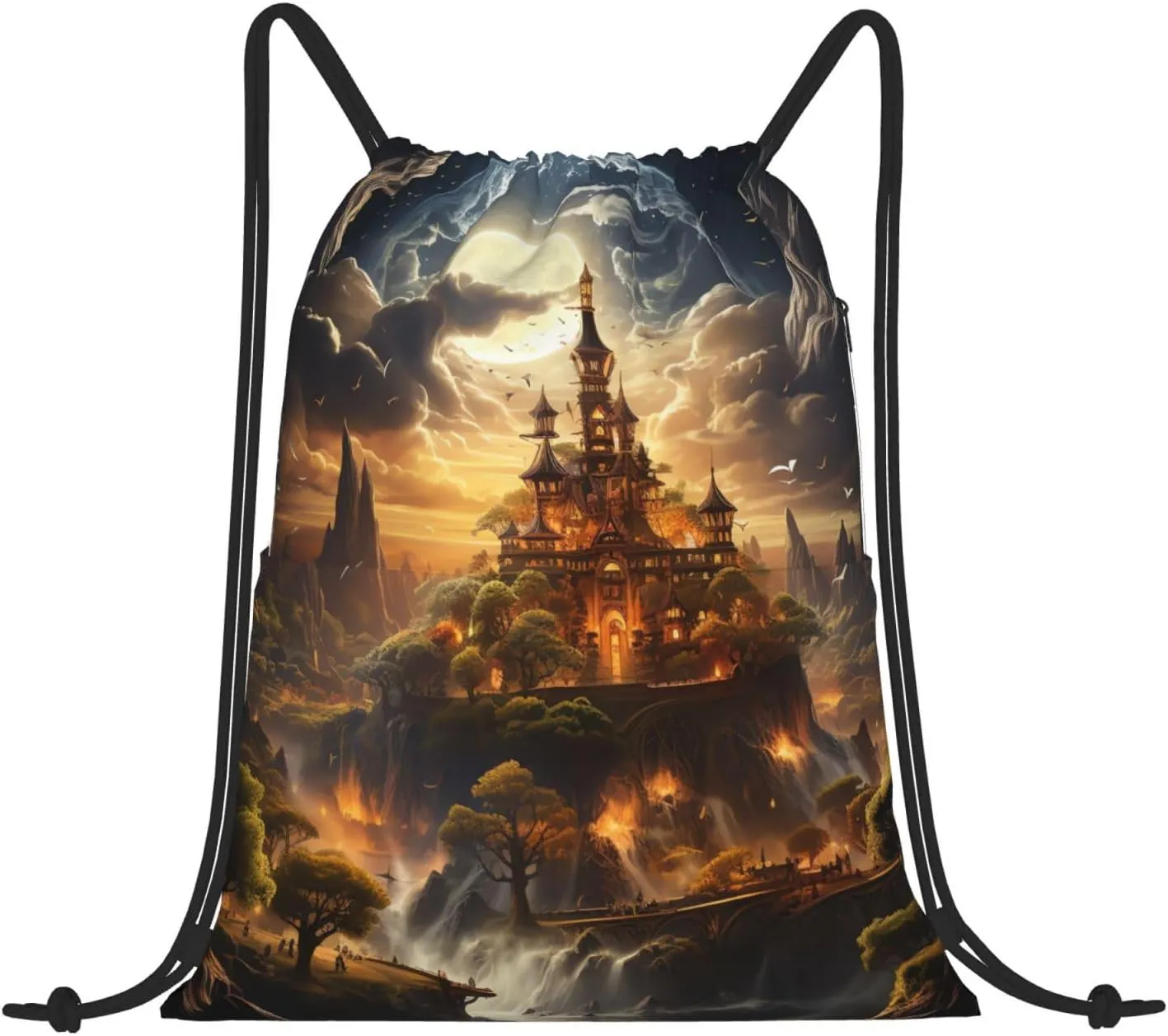 Drawstring Backpack Gym Bag Cinch Bag Draw String Back Bag Moonlight Castle Drawstring Bags for Travel
