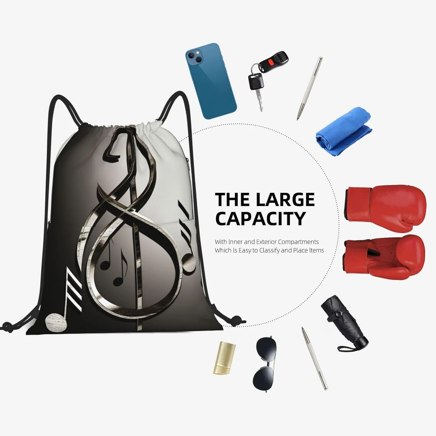 Drawstring Backpack Gym Bag Cinch Bag Draw String Back Bag Music Symbol Drawstring Bags for Travel