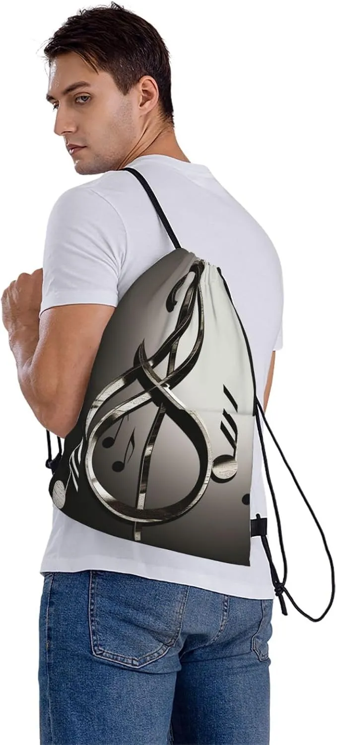 Drawstring Backpack Gym Bag Cinch Bag Draw String Back Bag Music Symbol Drawstring Bags for Travel