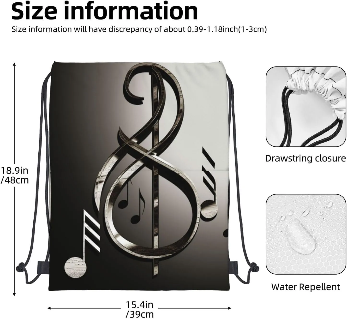 Drawstring Backpack Gym Bag Cinch Bag Draw String Back Bag Music Symbol Drawstring Bags for Travel