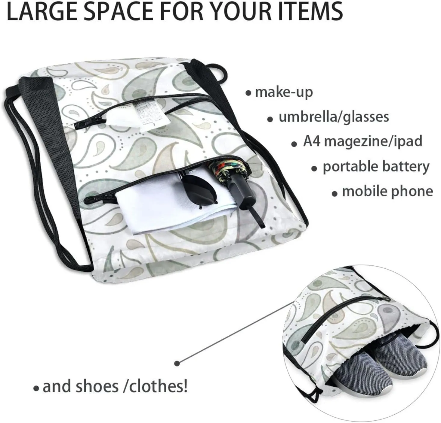 Drawstring Backpack String Bag Gym Drawstring Bags for Men Women Sports Travel Swimming Beach Shopping Yoga Oriental Totem