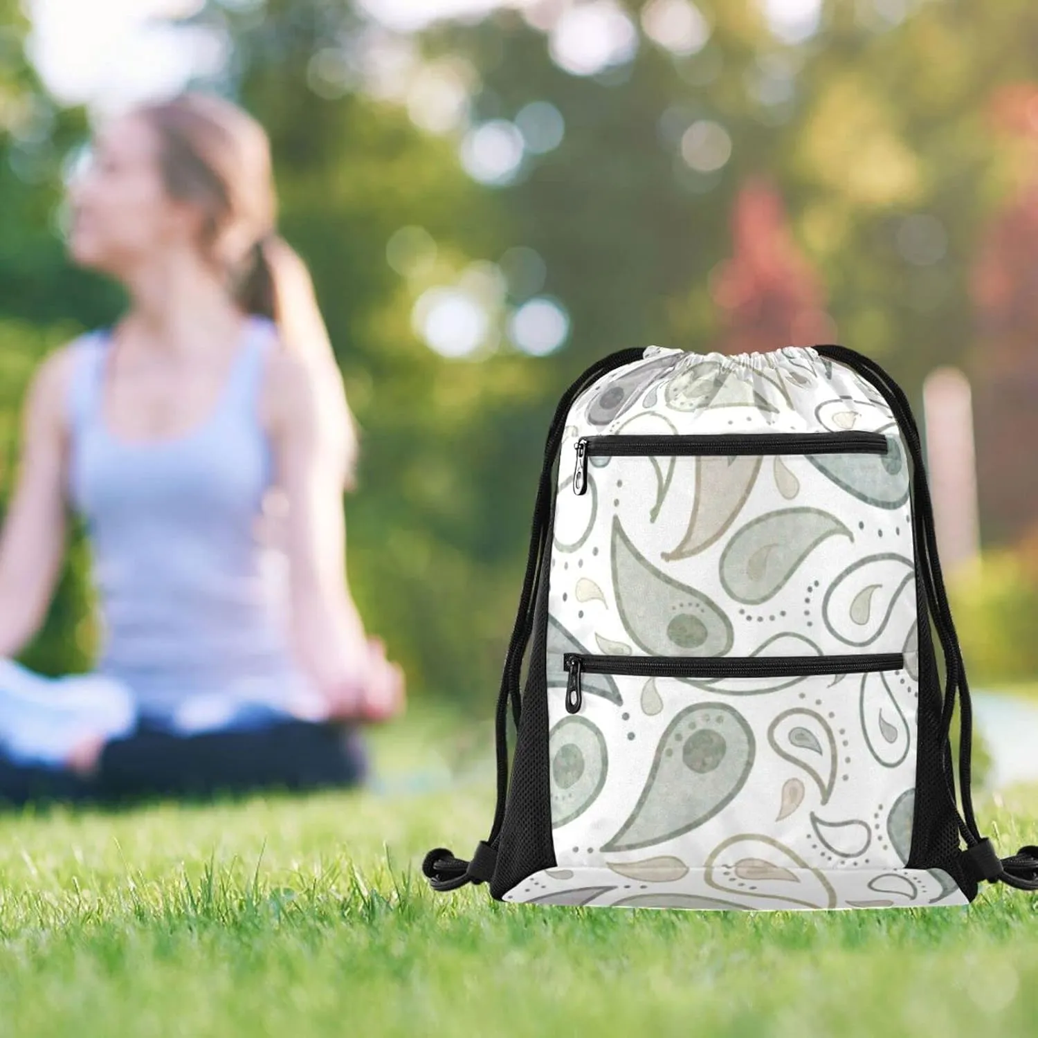 Drawstring Backpack String Bag Gym Drawstring Bags for Men Women Sports Travel Swimming Beach Shopping Yoga Oriental Totem