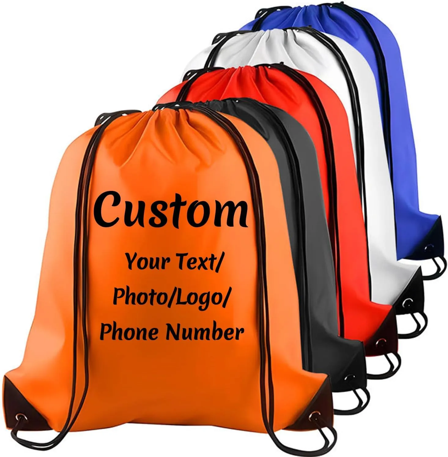 Drawstring Backpacks Bulk Personalized Drawstring Bag with Picture/Text/Logo Customize Nylon Bag for Sports Gym (Drawstring Backpacks)