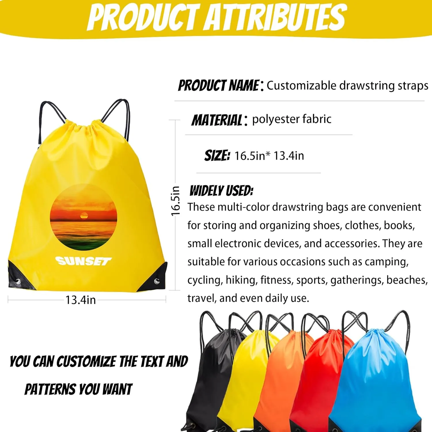 Drawstring Backpacks Bulk Personalized Drawstring Bag with Picture/Text/Logo Customize Nylon Bag for Sports Gym (Drawstring Backpacks)