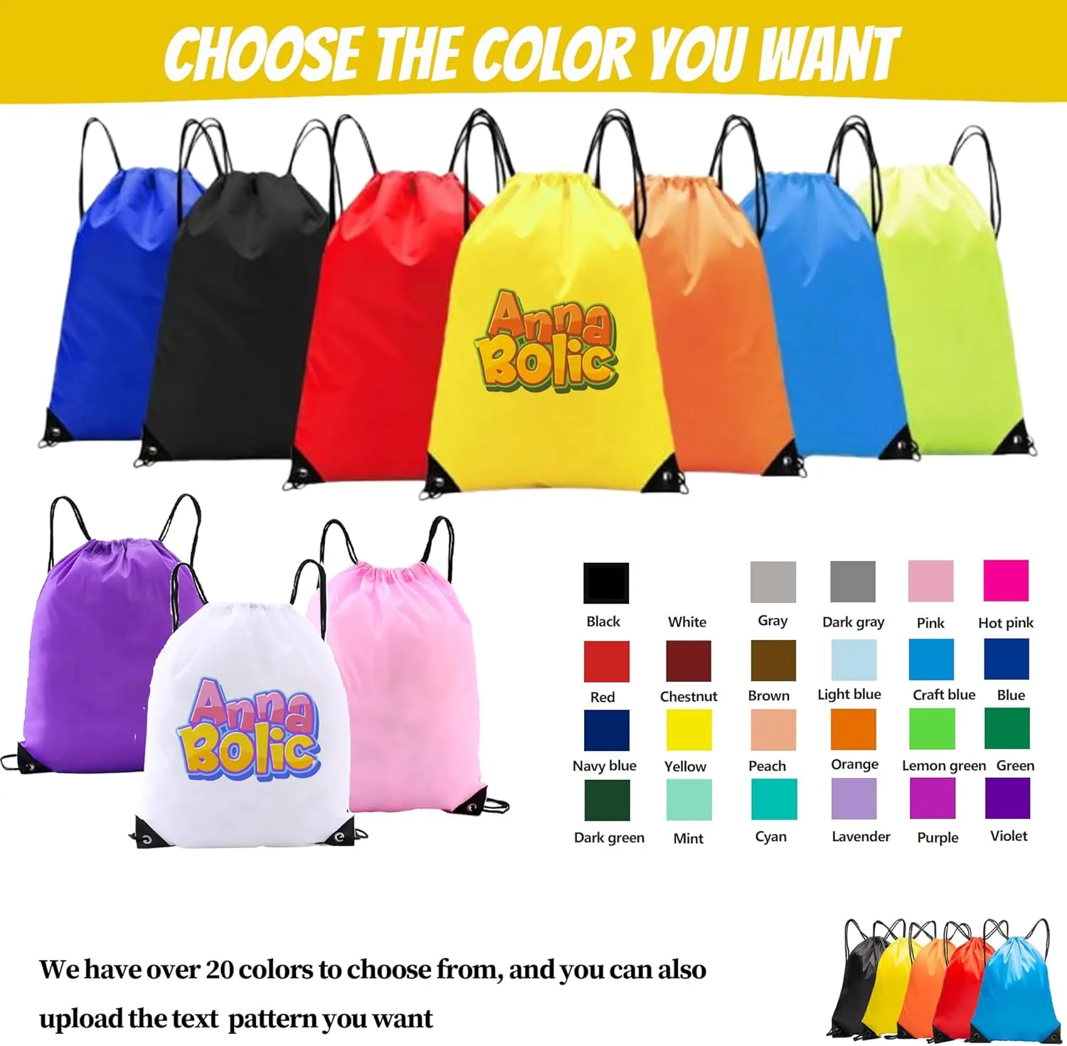 Drawstring Backpacks Bulk Personalized Drawstring Bag with Picture/Text/Logo Customize Nylon Bag for Sports Gym (Drawstring Backpacks)