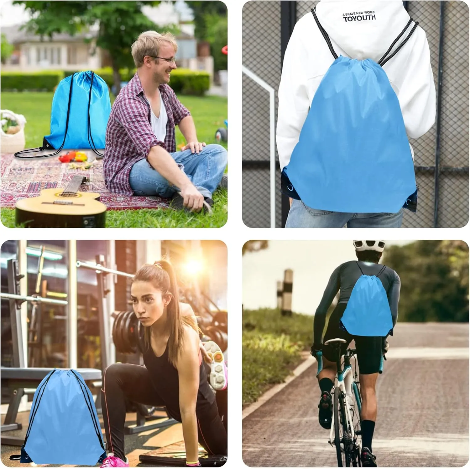 Drawstring Bags Bulk 14 Pcs Drawstring Backpack Bulk Cinch Bag Sackpack for Men Women Gym (Sky Blue)