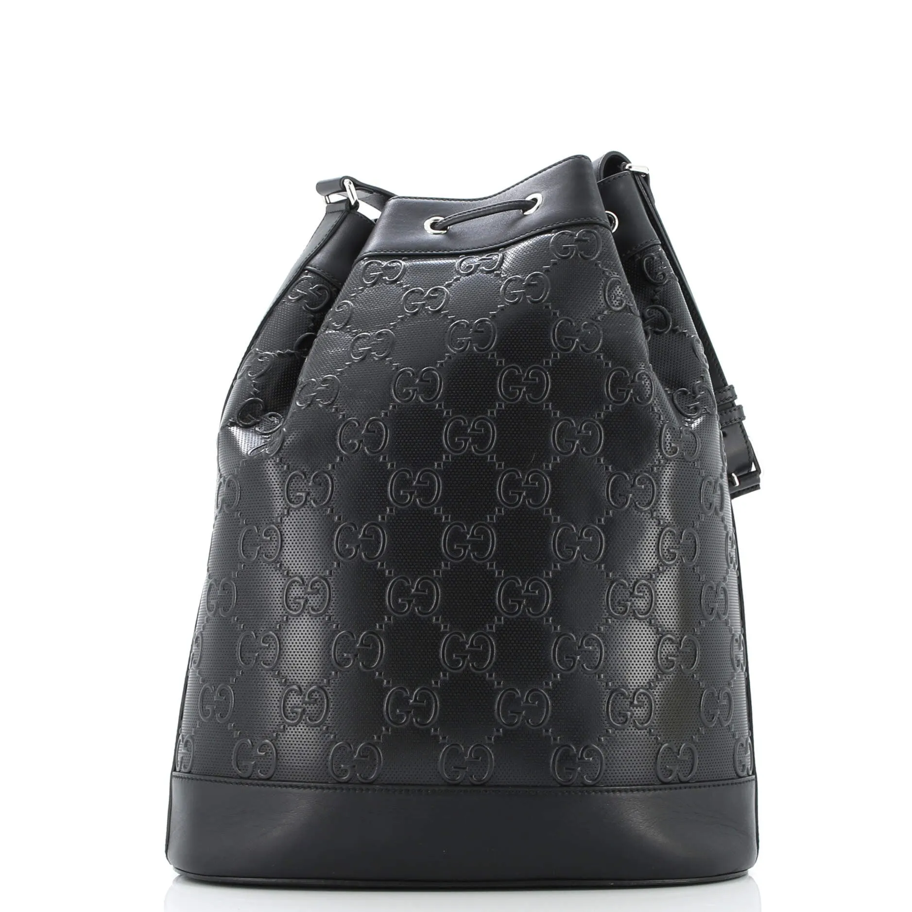 Drawstring Bucket Bag GG Embossed Perforated Leather Medium
