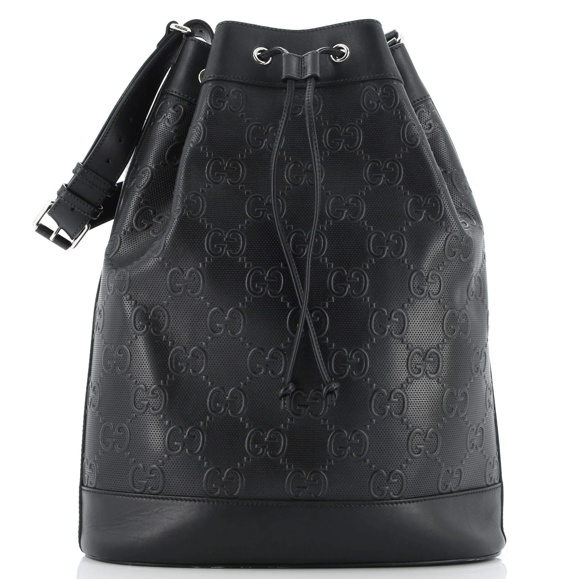 Drawstring Bucket Bag GG Embossed Perforated Leather Medium