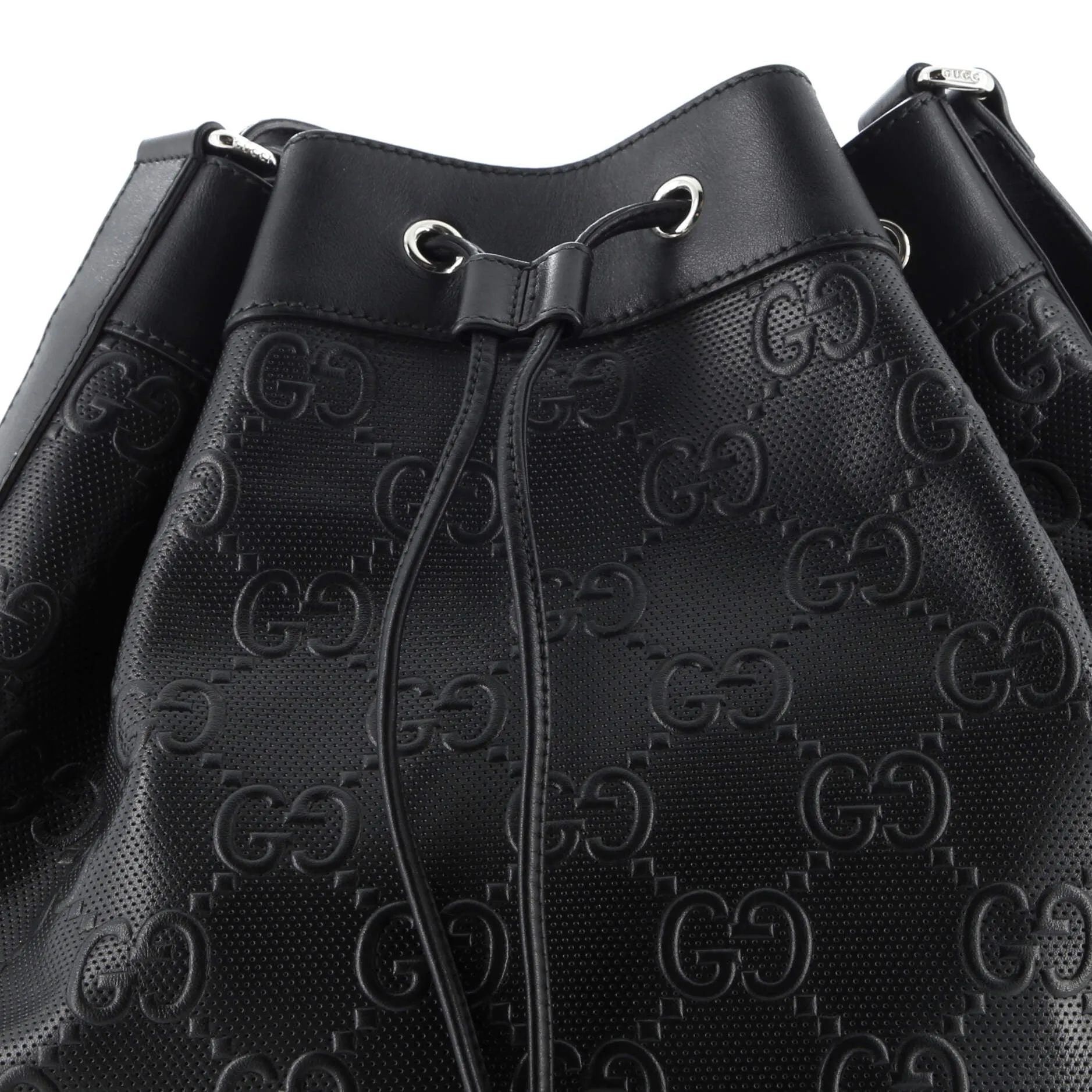 Drawstring Bucket Bag GG Embossed Perforated Leather Medium