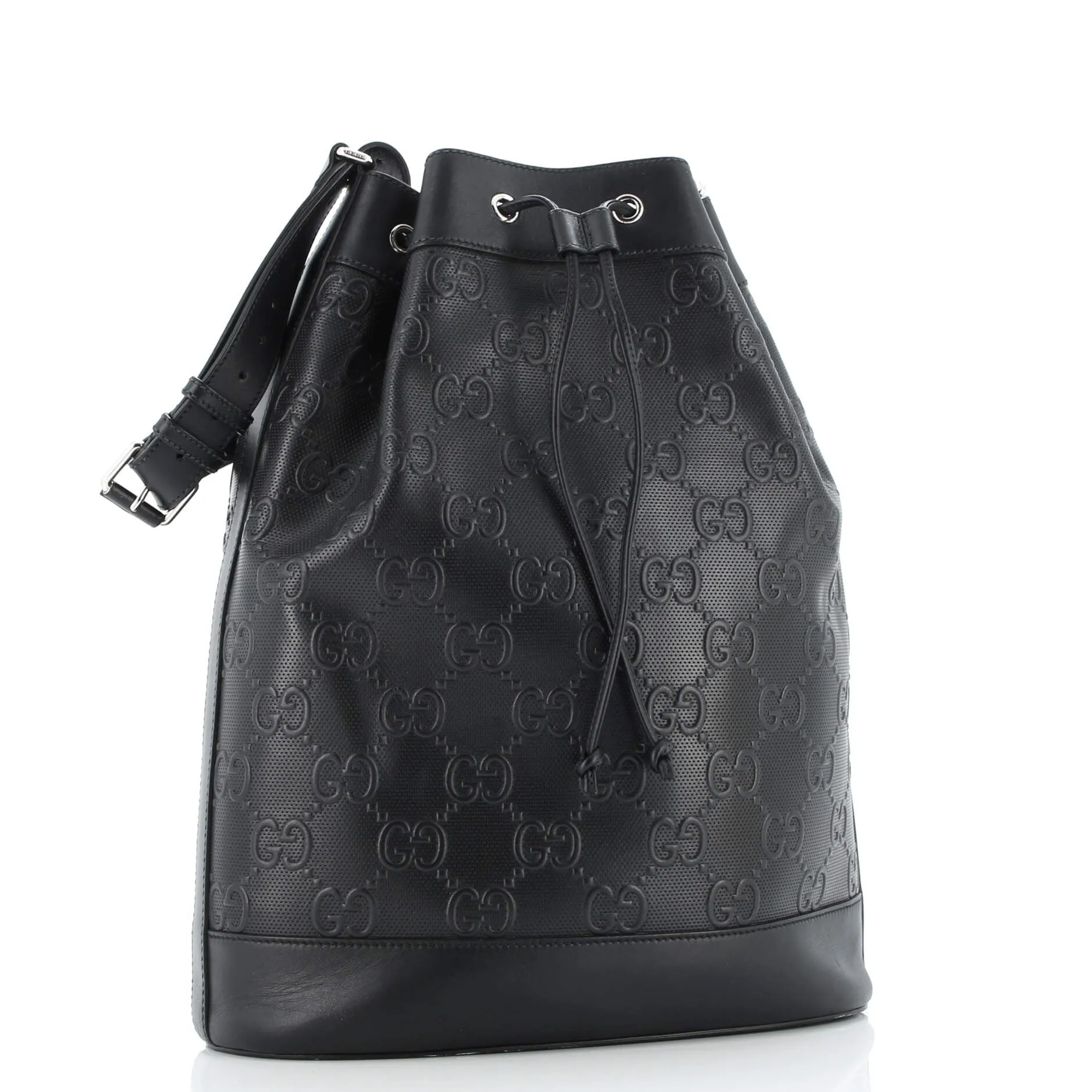 Drawstring Bucket Bag GG Embossed Perforated Leather Medium
