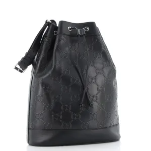 Drawstring Bucket Bag GG Embossed Perforated Leather Medium