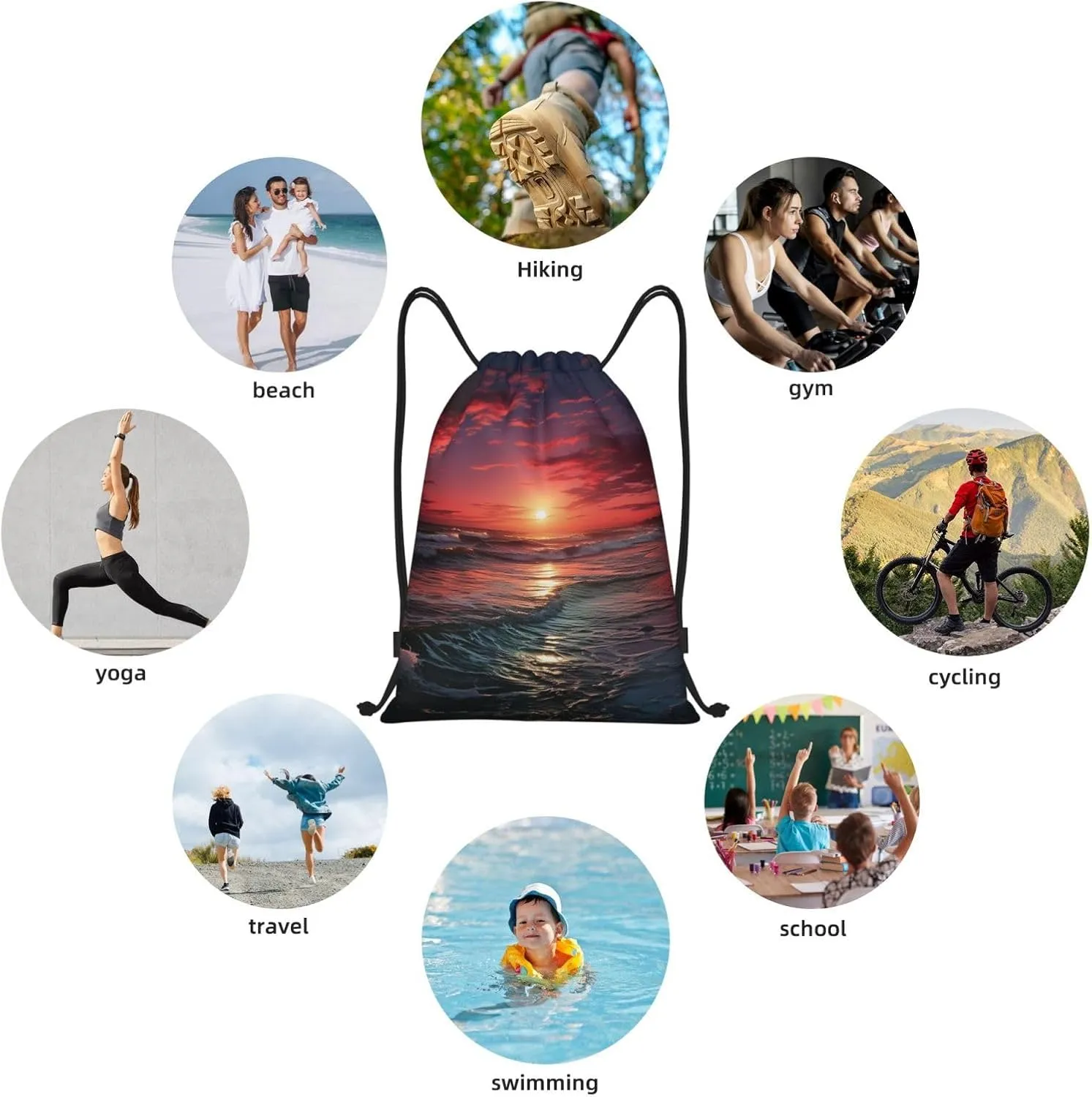 Drawstring Gym Backpack Ocean Art Warm Twilight Sports String Bag Water Resistan Beach Swim Travel Sackpack