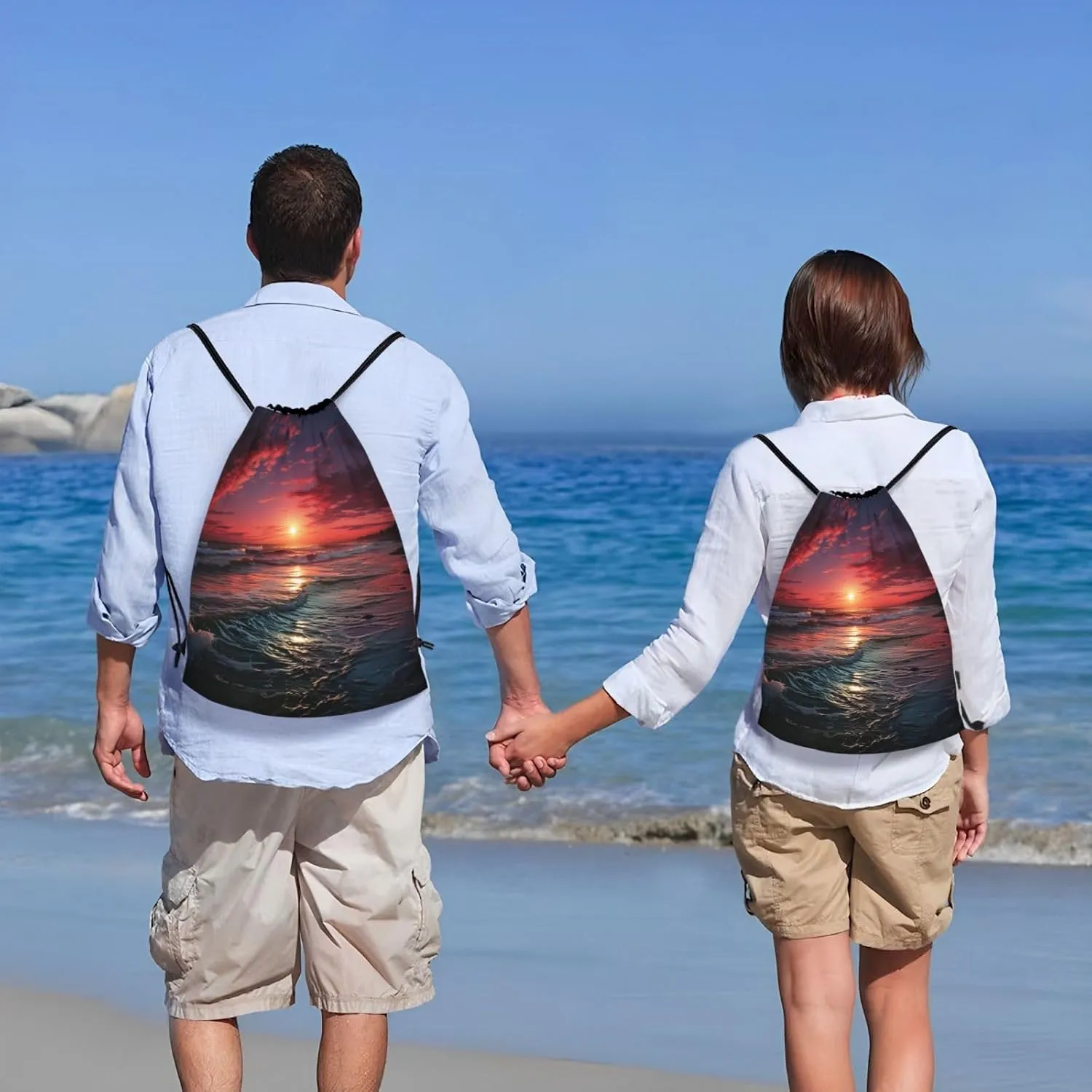 Drawstring Gym Backpack Ocean Art Warm Twilight Sports String Bag Water Resistan Beach Swim Travel Sackpack