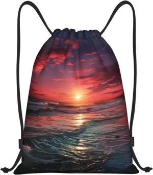 Drawstring Gym Backpack Ocean Art Warm Twilight Sports String Bag Water Resistan Beach Swim Travel Sackpack