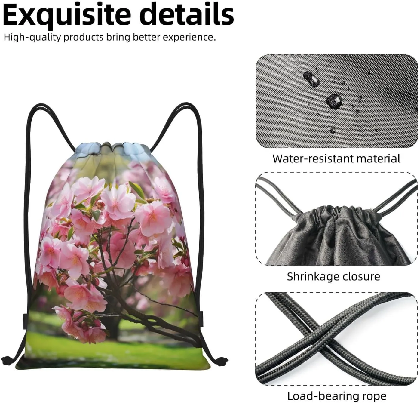 Drawstring Gym Backpack Peach Blossom Sports String Bag Water Resistan Beach Swim Travel Sackpack