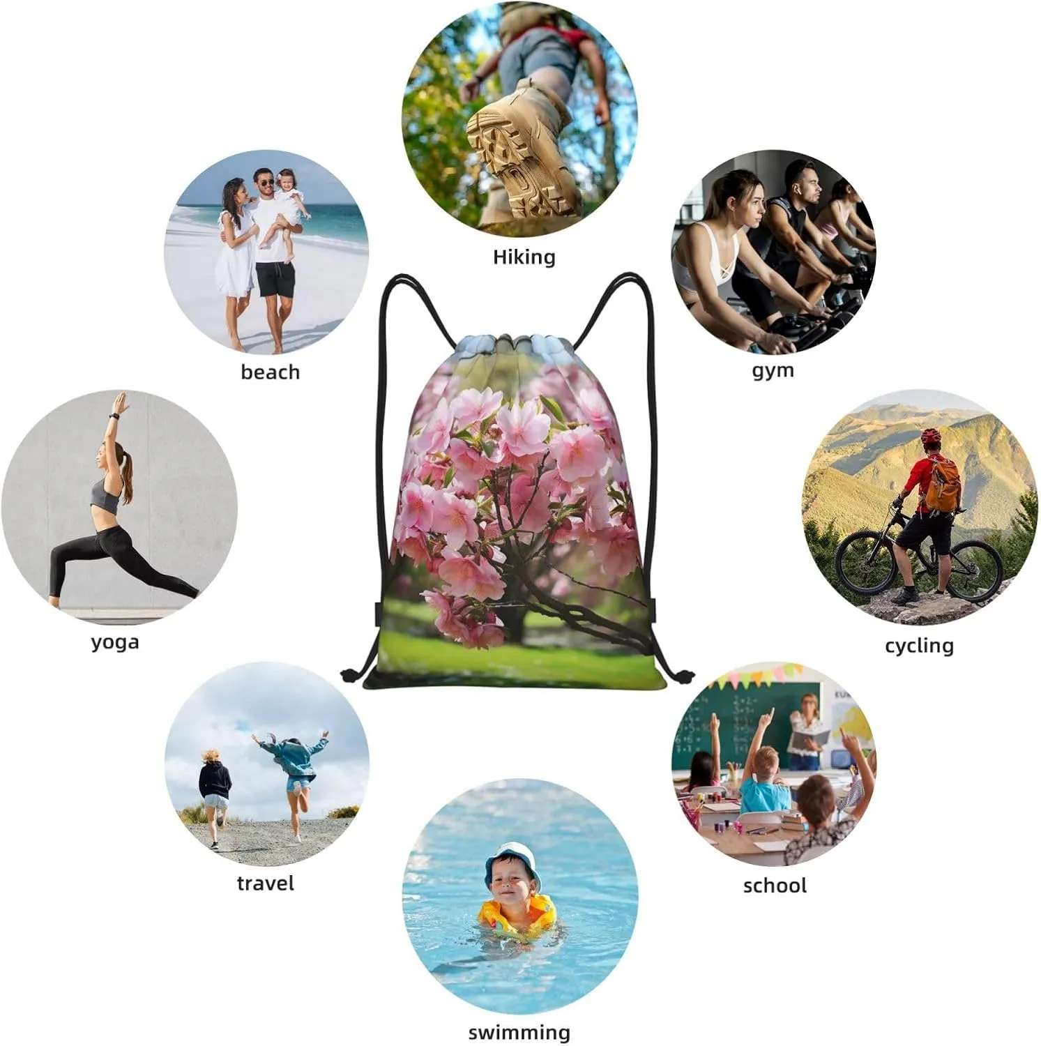 Drawstring Gym Backpack Peach Blossom Sports String Bag Water Resistan Beach Swim Travel Sackpack