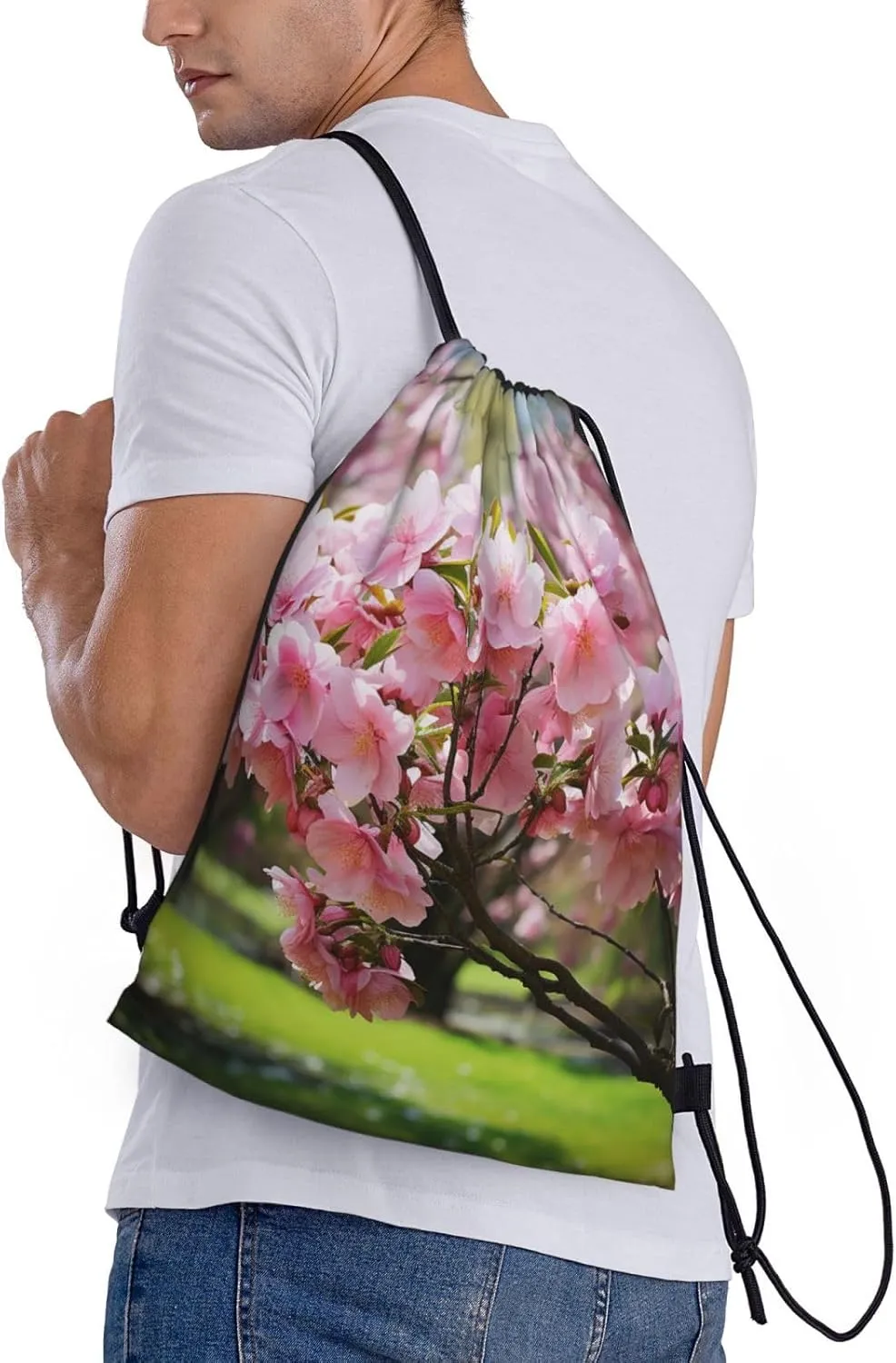 Drawstring Gym Backpack Peach Blossom Sports String Bag Water Resistan Beach Swim Travel Sackpack