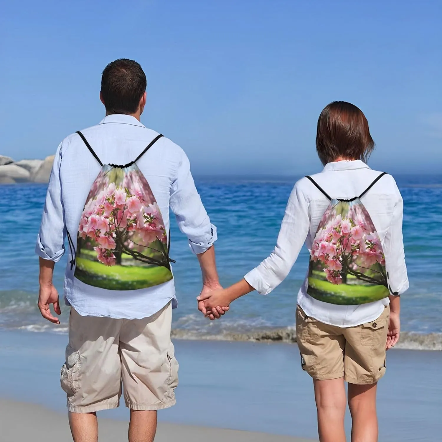 Drawstring Gym Backpack Peach Blossom Sports String Bag Water Resistan Beach Swim Travel Sackpack