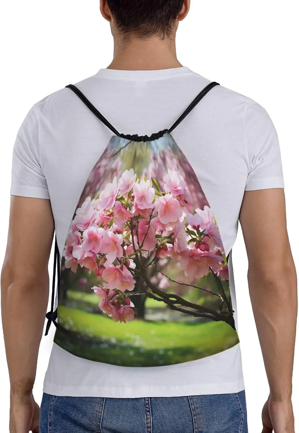 Drawstring Gym Backpack Peach Blossom Sports String Bag Water Resistan Beach Swim Travel Sackpack