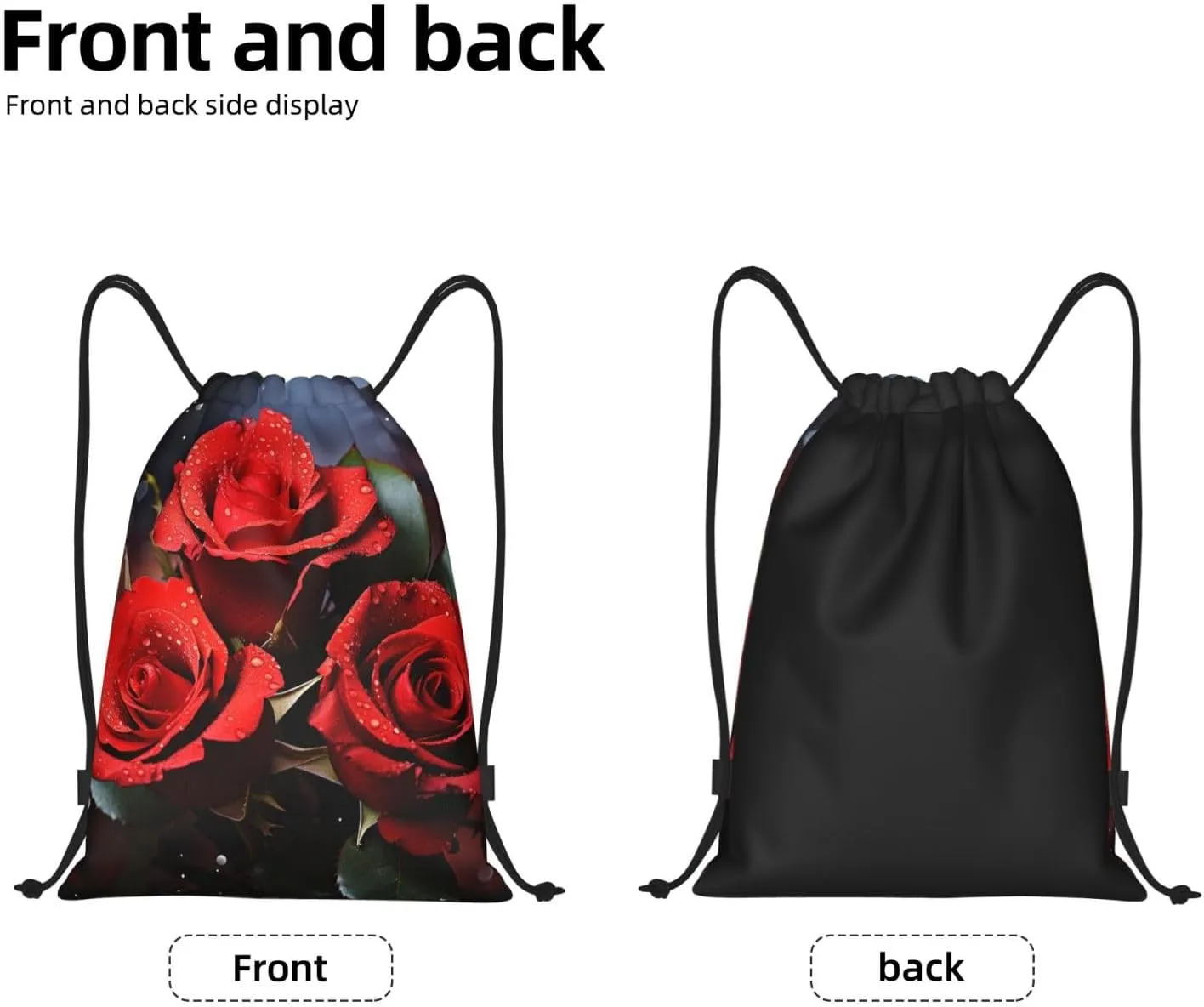 Drawstring Gym Backpack Romantic Red Roses Sports String Bag Water Resistan Beach Swim Travel Sackpack