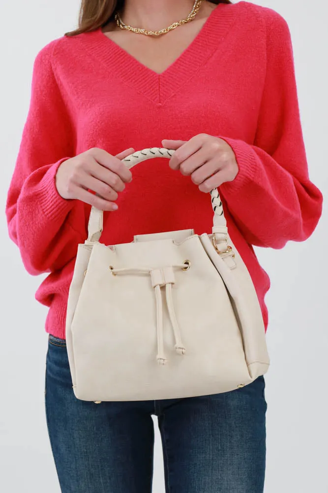 Drawstring Hobo Handbag -Taupe