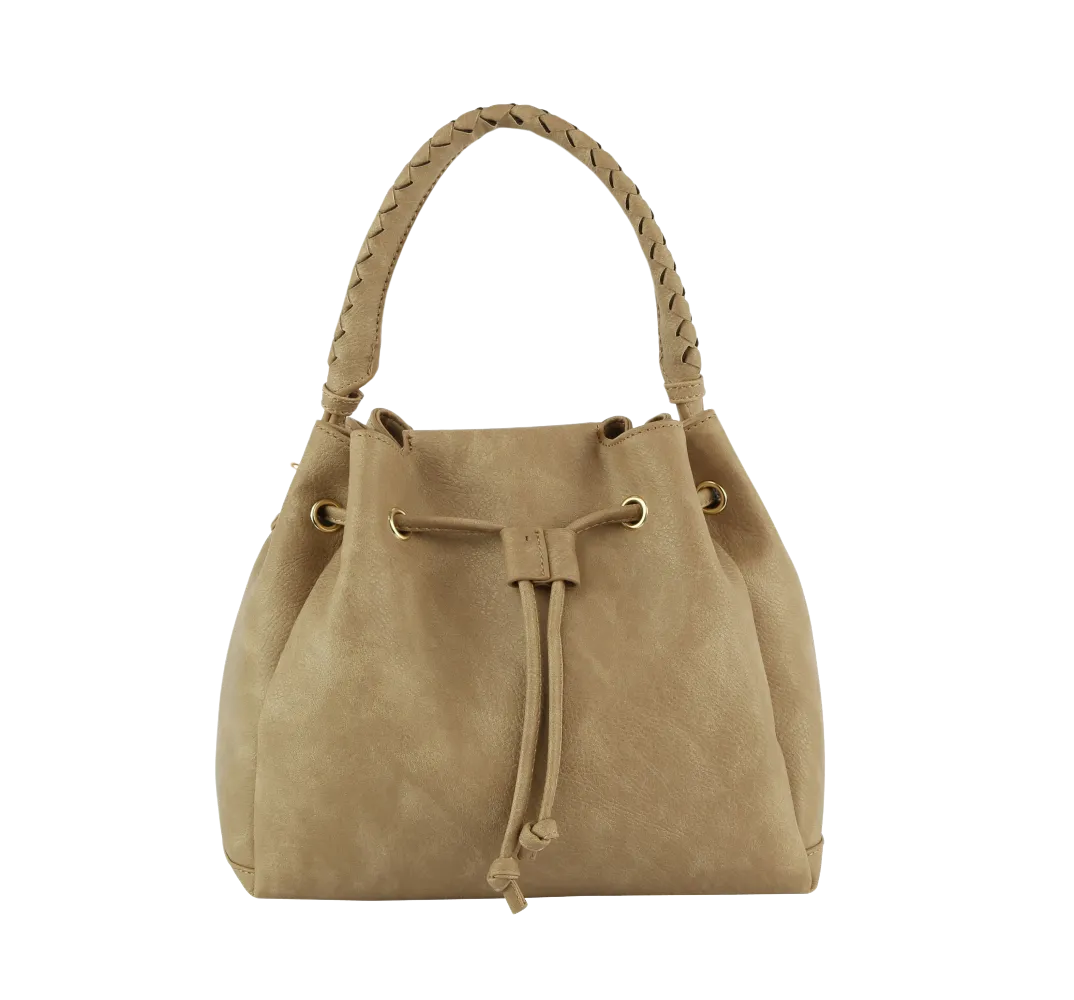 Drawstring Hobo Handbag -Taupe