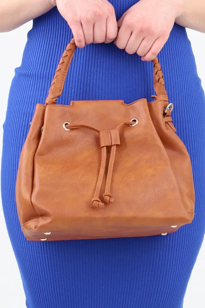 Drawstring Hobo Handbag -Taupe