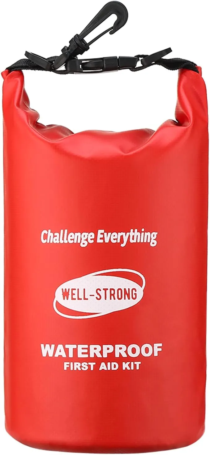 Dual Waterproof First Aid Kit Boat Emergency Kit with Buckles for Fishing Kayaking Boating Swimming Camping Rafting Beach Red