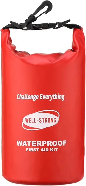 Dual Waterproof First Aid Kit Boat Emergency Kit with Buckles for Fishing Kayaking Boating Swimming Camping Rafting Beach Red