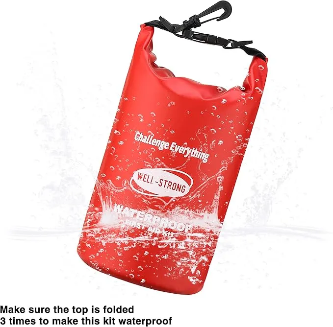 Dual Waterproof First Aid Kit Boat Emergency Kit with Buckles for Fishing Kayaking Boating Swimming Camping Rafting Beach Red