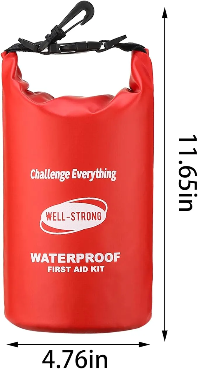 Dual Waterproof First Aid Kit Boat Emergency Kit with Buckles for Fishing Kayaking Boating Swimming Camping Rafting Beach Red