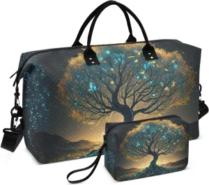 Duffel Bag Set for Travel Gym Sport, Weekender Bag Carry on Overnight Bags for Women Men-Celestial Magic Tree Print
