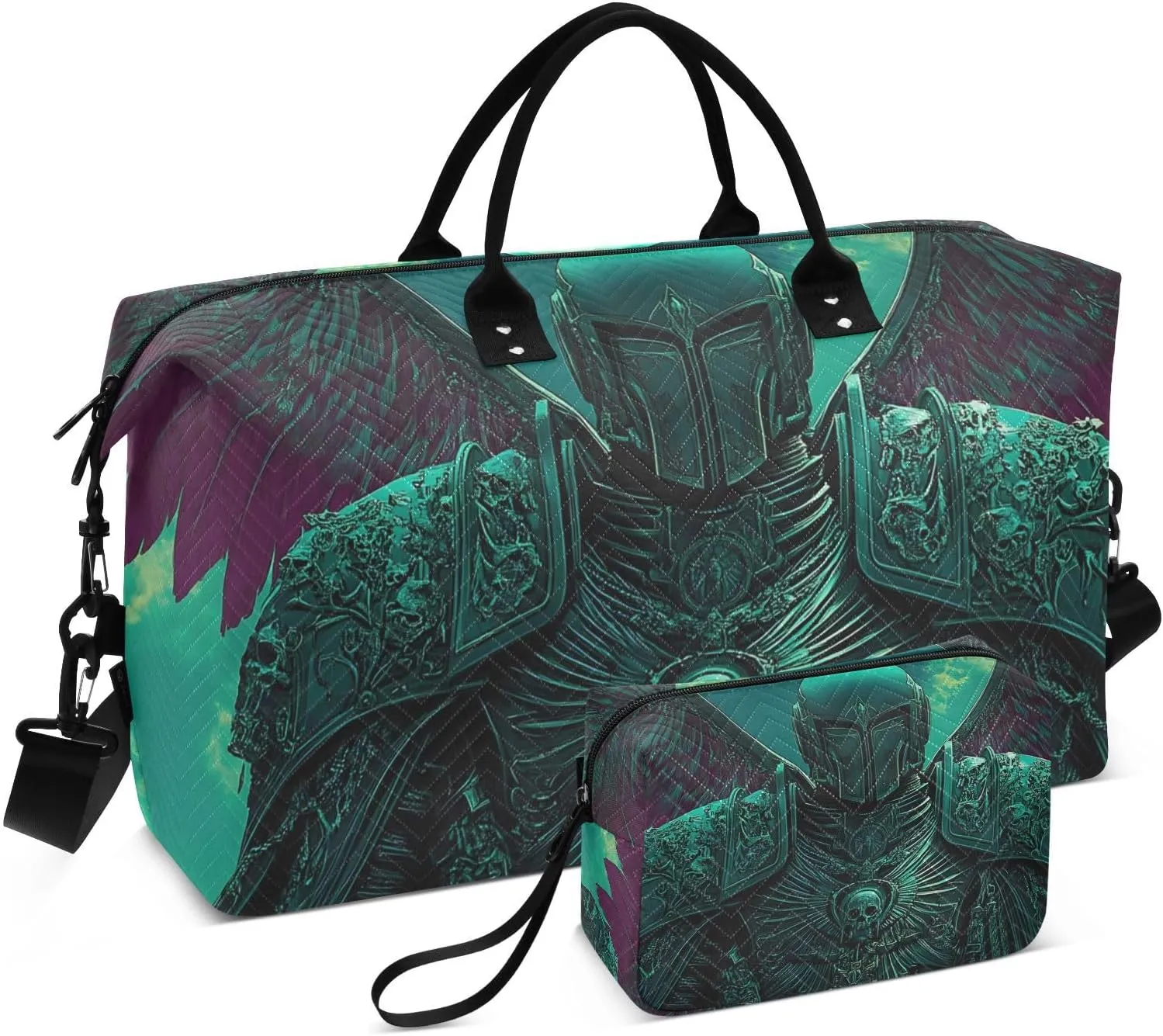 Duffel Bag Set for Travel Gym Sport, Weekender Bag Carry on Overnight Bags for Women Men-Knight with Wings Print